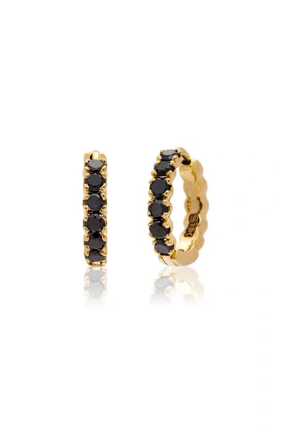 Sethi Couture Black Diamond Huggie Hoop Earrings In Yellow Gold
