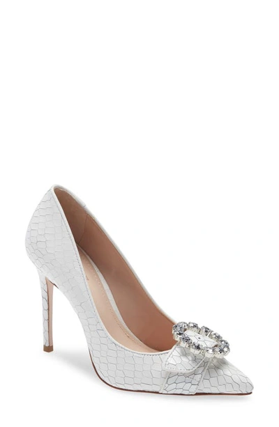 Schutz Candy Croc Embossed Pump In White Leather