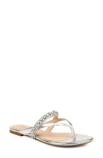 Jewel Badgley Mischka Odina Embellished Thong Sandal Women's Shoes In Silver-tone