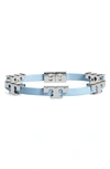 Tory Burch Serif-t Croc-embossed Leather Single Wrap Bracelet In Tory Silver / Floral Blue
