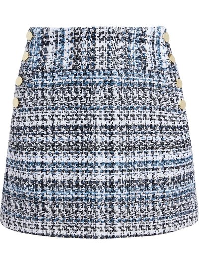 Alice And Olivia Donald Side Button Tweed Miniskirt In Blue Eyes/ Multi