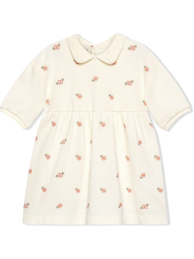 Gucci Baby Cotton Dress With Double G Floral Embroidery In Avorio | ModeSens