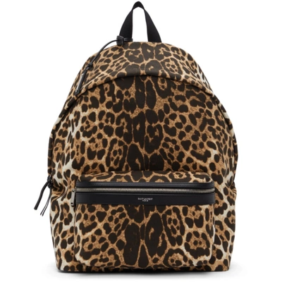 Saint Laurent Beige & Black Leopard Print City Backpack In Beige,black,brown