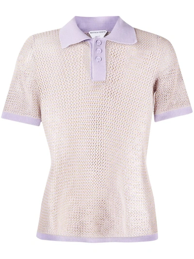 Bottega Veneta Fishnet Knit Polo Sweater In Violet