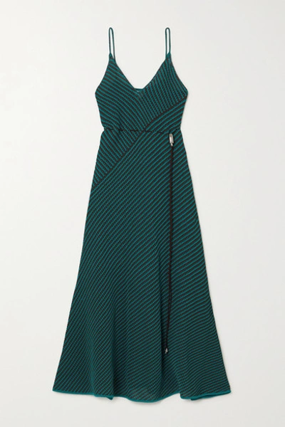 Bottega Veneta Striped Open-knit Cotton-blend Maxi Dress In Turquoise