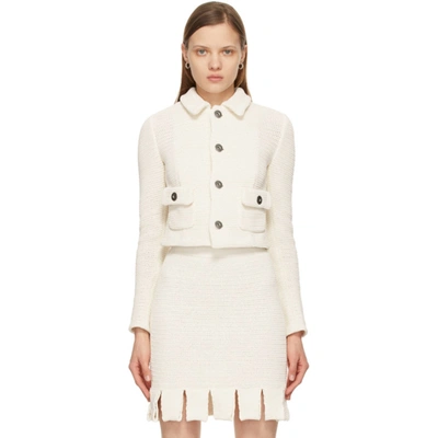 Bottega Veneta Cropped Open-knit Cotton-blend Jacket In White