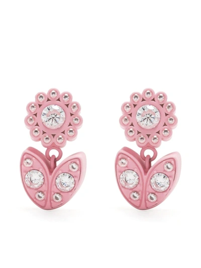 Bottega Veneta Embellished Sterling Silver Earrings In Pink