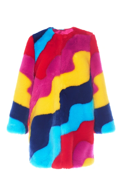 Mira Mikati Rainbow Wave Fur Coat In Multi