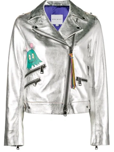 Mira Mikati Whatever Painted Metallic Biker Jacket In Silver