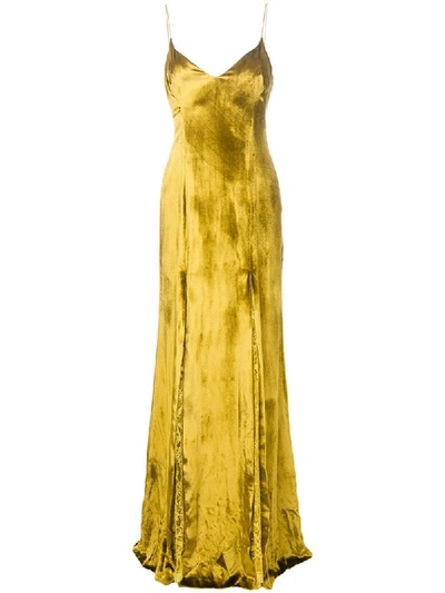 Galvan V-neck Lace-panelled Velvet Gown In Gold