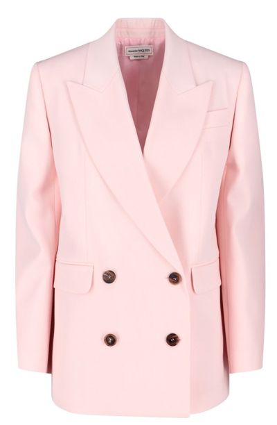 Alexander Mcqueen Double-breasted Wool Blazer In Pink