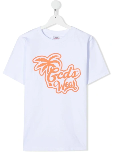Gcds Teen Logo Print Short-sleeve T-shirt In White