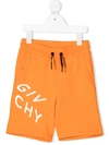 Givenchy Kids' Logo Print Drawstring Shorts In Orange