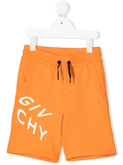 Givenchy Kids' Logo印花抽绳短裤 In Orange