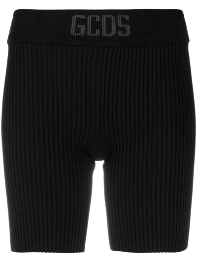 Gcds Ribbed-knit Cycling Shorts In Black