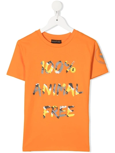 Save The Duck Kids' Slogan Print Short-sleeve T-shirt In Orange
