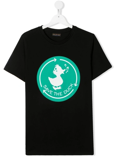 Save The Duck Kids' Logo Print Short-sleeve T-shirt In Black