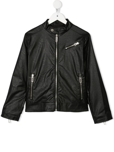 Paolo Pecora Kids' Leather-effect Bomber Jacket In Black
