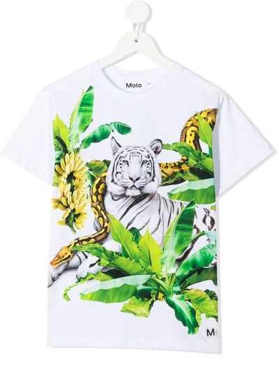 Molo Kids' Boy's Raveno Tiger & Snake Short-sleeve Shirt In White