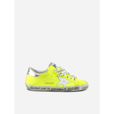Golden Goose Superstar Mens Sneakers In Leather With Fluo Reptile Print In White/yellow