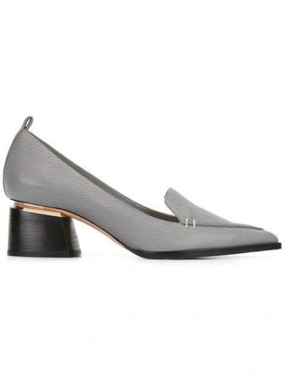 Nicholas Kirkwood Beya Grained-leather Block-heel Pumps In Dark Gray