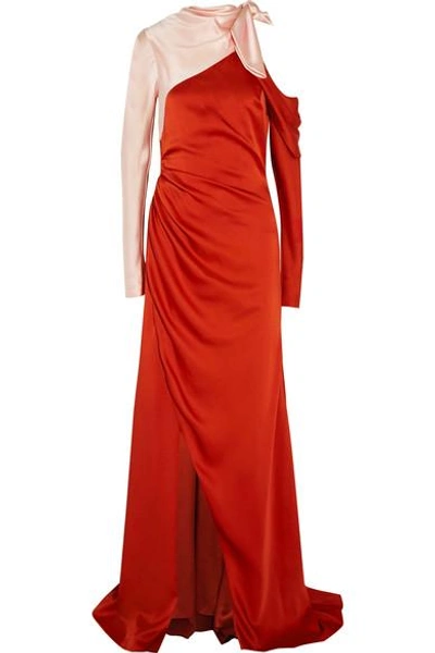 Monse Cold-shoulder Two-tone Satin Gown