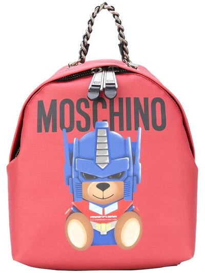 Moschino Small Teddy Transformer Backpack In Red Black
