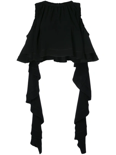 Ellery 'baby' Ruffle Sash Drape Cropped Cold Shoulder Top In Black