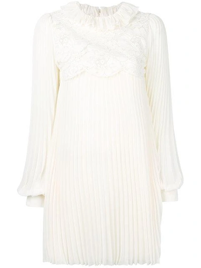 Philosophy Di Lorenzo Serafini Lace-paneled Pleated Chiffon Mini Dress In White