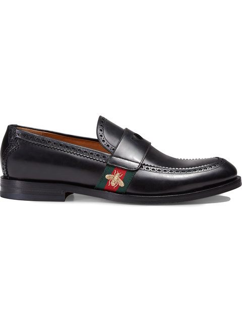 Gucci Web-panelled Leather Penny Loafers In Black | ModeSens