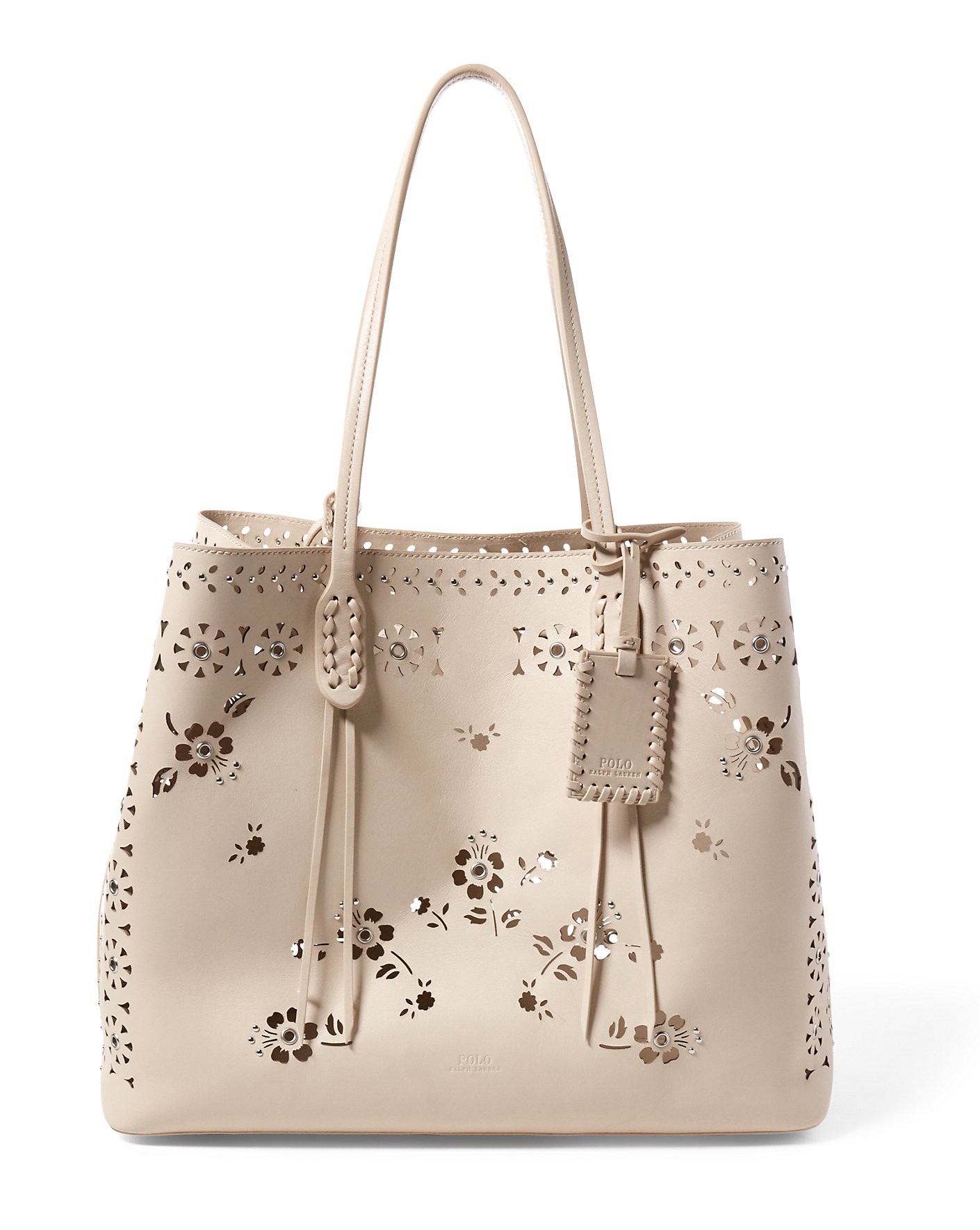 Polo Ralph Lauren Laser-cut Floral Leather Tote In Bone | ModeSens