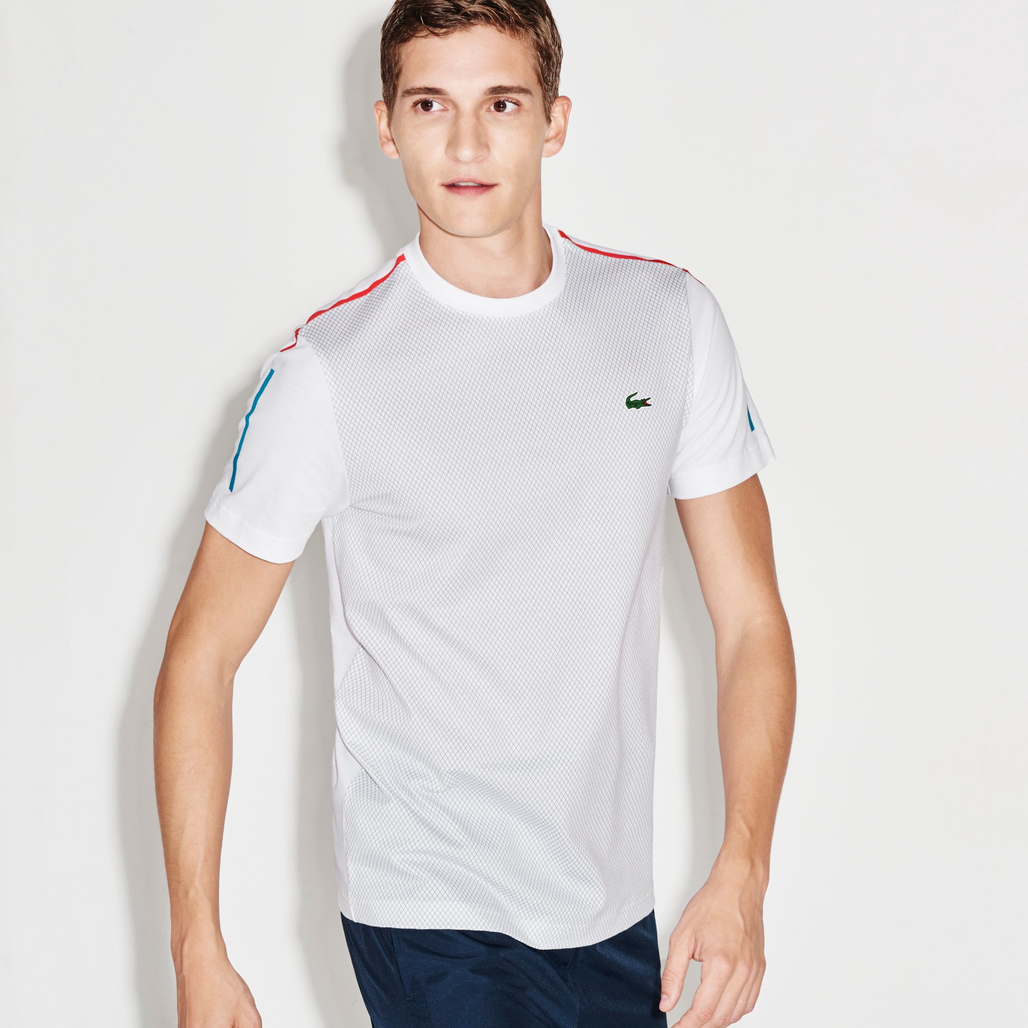 Lacoste Men's Sport Light Net Print Knit Crew Neck Tennis T-shirt ...