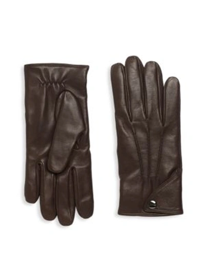 Ferragamo Snap Leather Gloves In Dark Brown