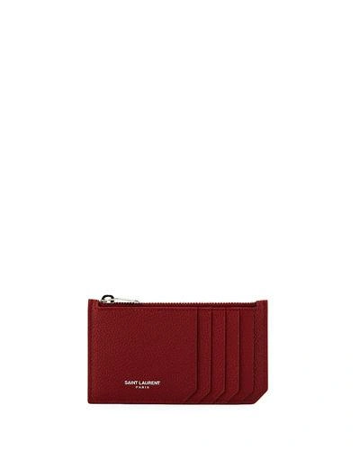 Saint Laurent Zipped Fragments Card Case In Burgundy