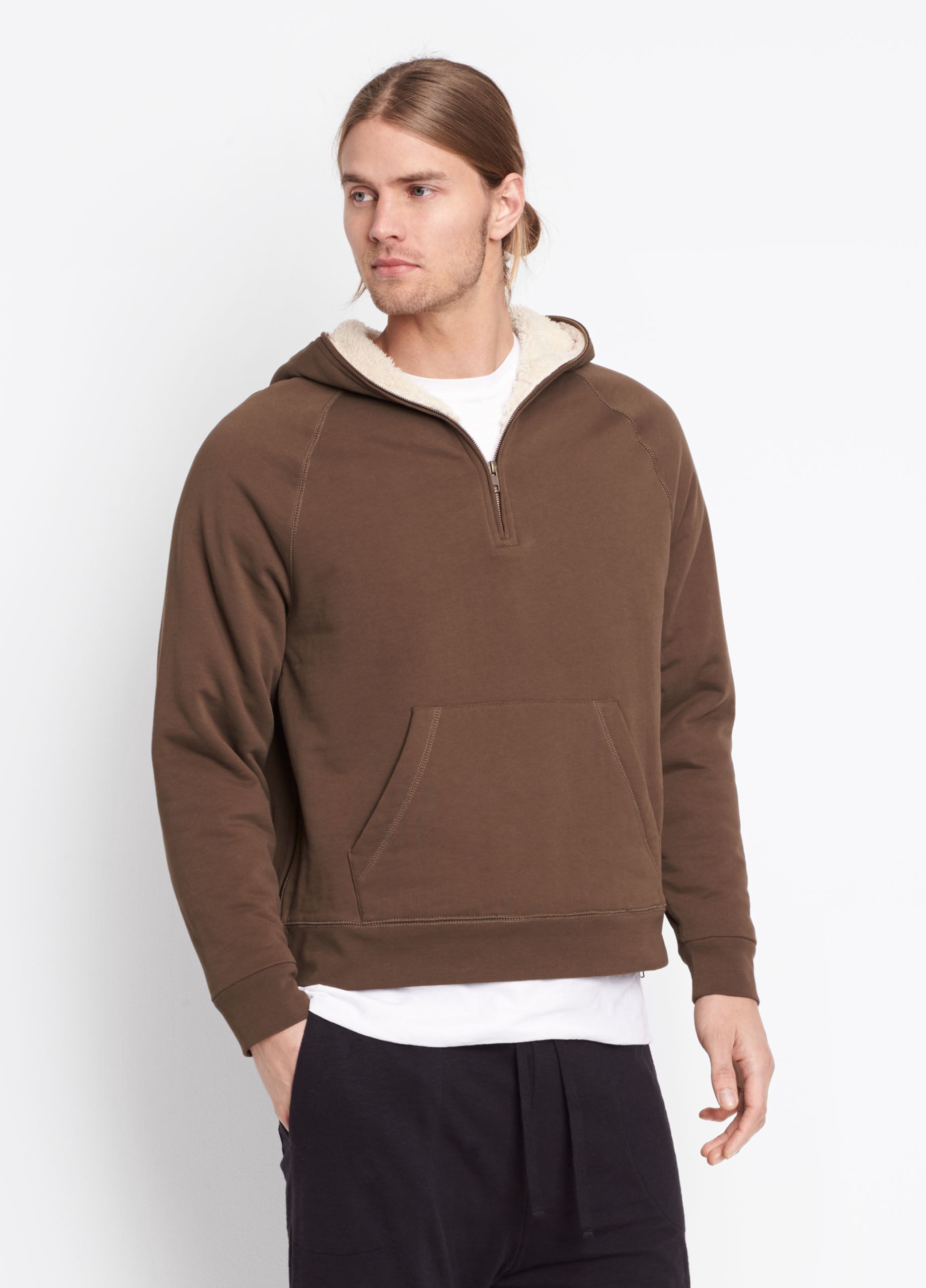 Download Vince Sherpa-Lined Half-Zip Hoodie - Mushroom | ModeSens