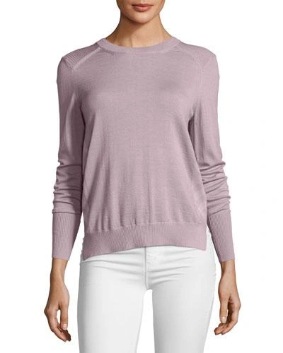 Burberry Meigan Long-sleeve Crewneck Check-side Sweater, Pink