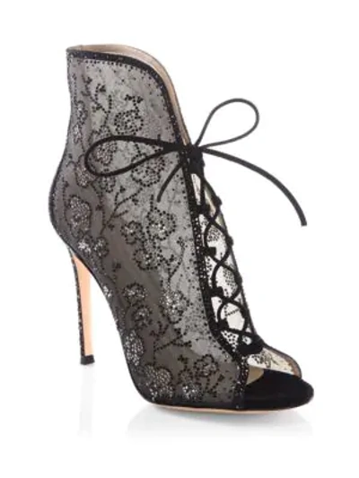 Gianvito Rossi Crystal Mesh Lace-up Booties In Black