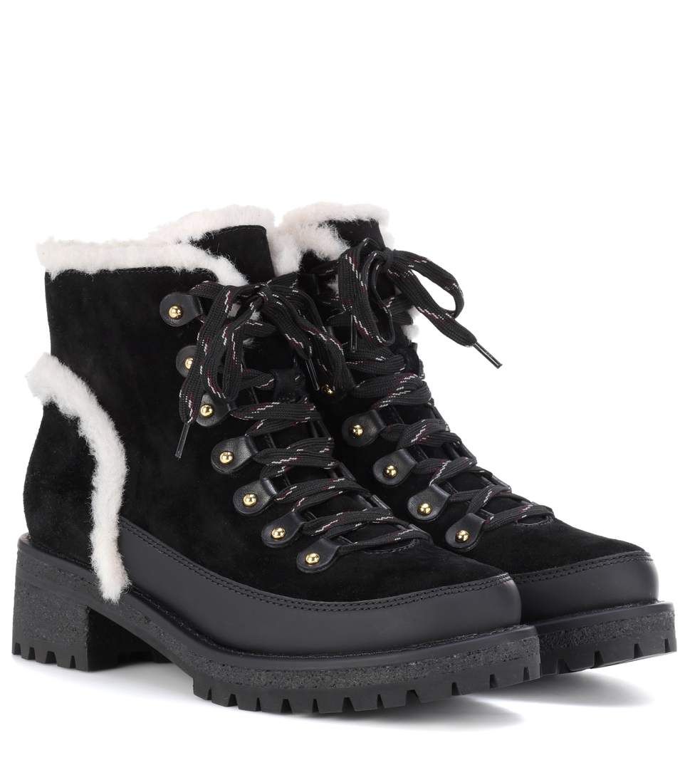 Tory Burch 30mm Cooper Suede & Shearling Boots In Black | ModeSens