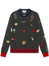 Gucci Wool Sweater With Embroideries In Dark Grey
