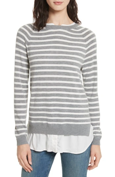 Joie Zaan E Faux-shirt Underlay Striped Sweater In Heather Gray/porcelain