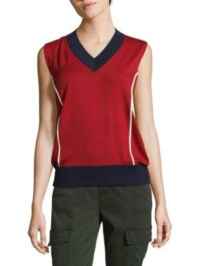 Prada V-neck Sleeveless Sweater In Red