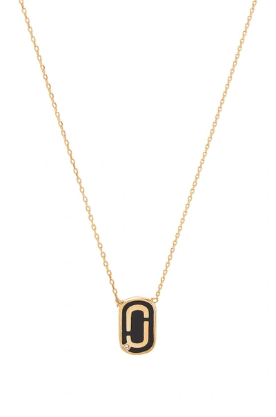 Marc Jacobs Icon Enamel Pendant Necklace In Metallic Gold. In Black & Gold