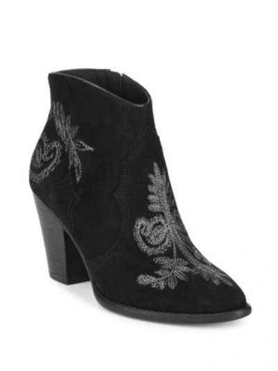 Ash Embroidered Suede Booties In Black
