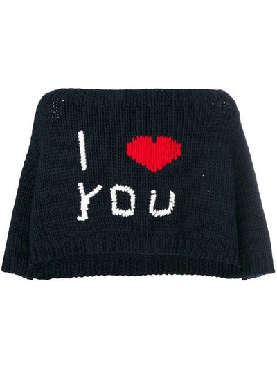 Raf Simons I Love You Oversized Wool Knit Sweater In Blu