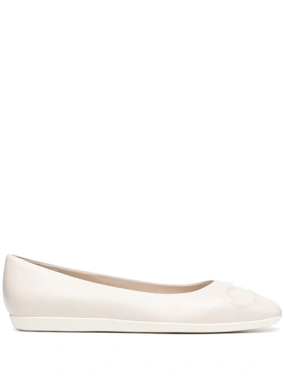 Ferragamo Gancini Ballerina Shoes In White