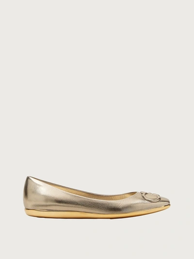 Ferragamo Peony Metallic Napa Gancini Ballerina Flats In Gold