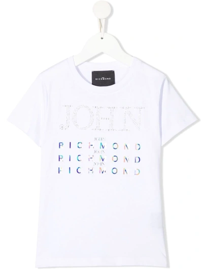 John Richmond Junior Teen Embellished Multi-logo T-shirt In White