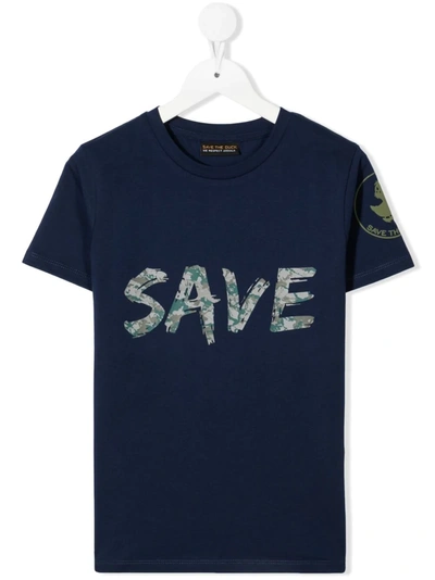 Save The Duck Teen Camouflage Logo-print T-shirt In Blue