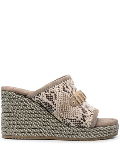 Mou Eskimo Wedge Rope Sandals With Python Effect Band In Multi,brown