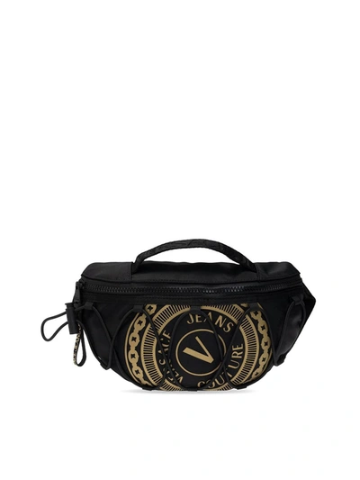 Versace Logo Printed Belt Bag In Black